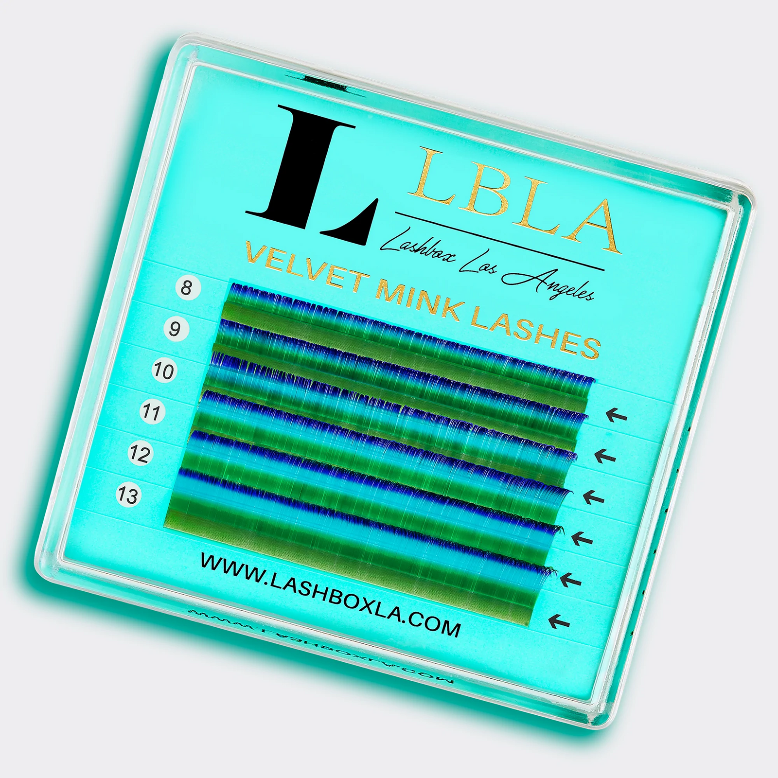 Velvet Mink 0.05mm Mixed Tray Lashes - Green/Blue Tip Ombre