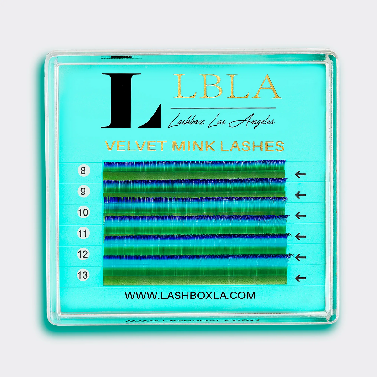 Velvet Mink 0.05mm Mixed Tray Lashes - Green/Blue Tip Ombre