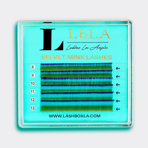 Velvet Mink 0.05 Lashes Mixed Tray - Green / Blue Tip Ombre