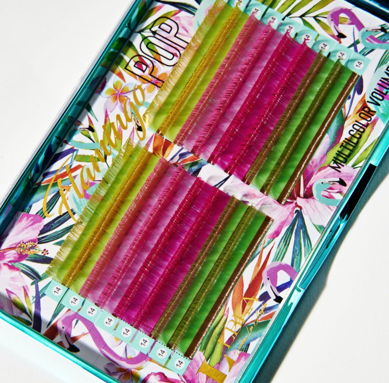 Flamingo Pop lashes - mixed colour tray- 16 lines 0.07